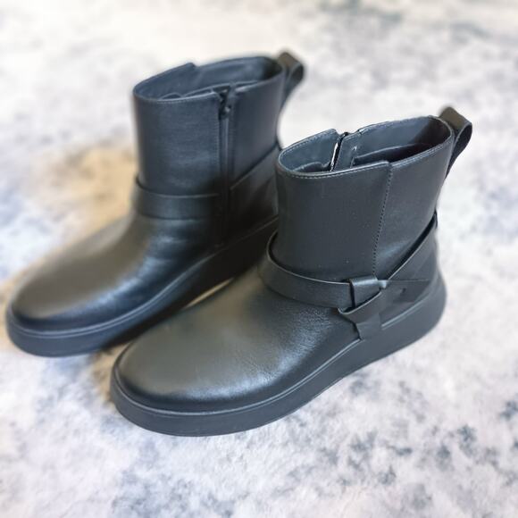 FitFlop F-Mode Folded-Knot Leather Flatform Chelsea Boots Black Size 10 - Picture 3 of 11